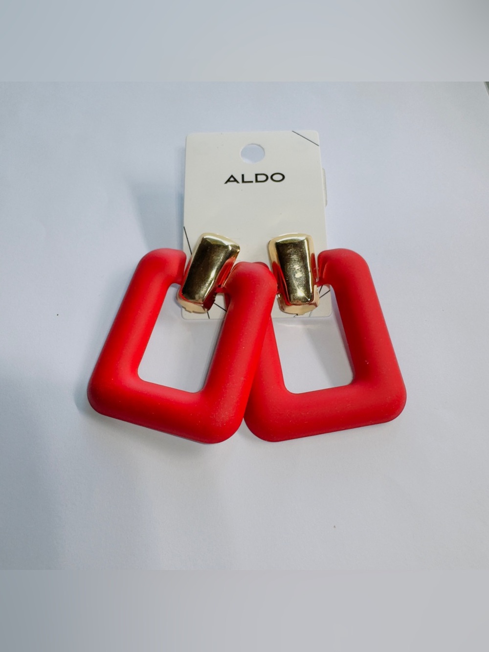 2” ALDO Bold Red Rectangular Hoop Earrings with Gold Accents